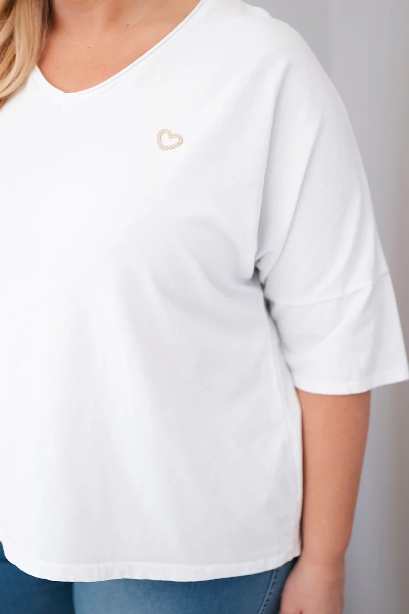 Bluzka damska bawełniana oversize Plus Size z dekoltem V biała - obrazek 4