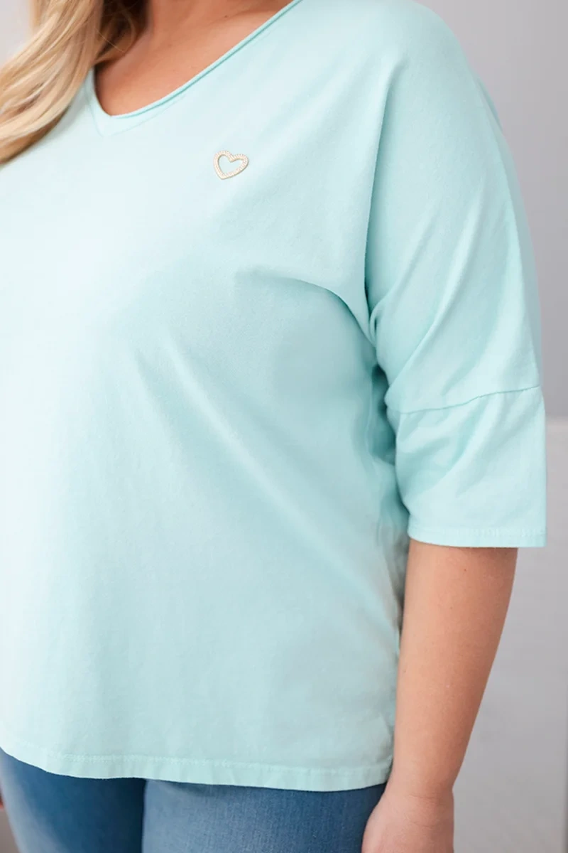 Bluzka damska bawełniana oversize Plus Size z dekoltem V miętowa - obrazek 4