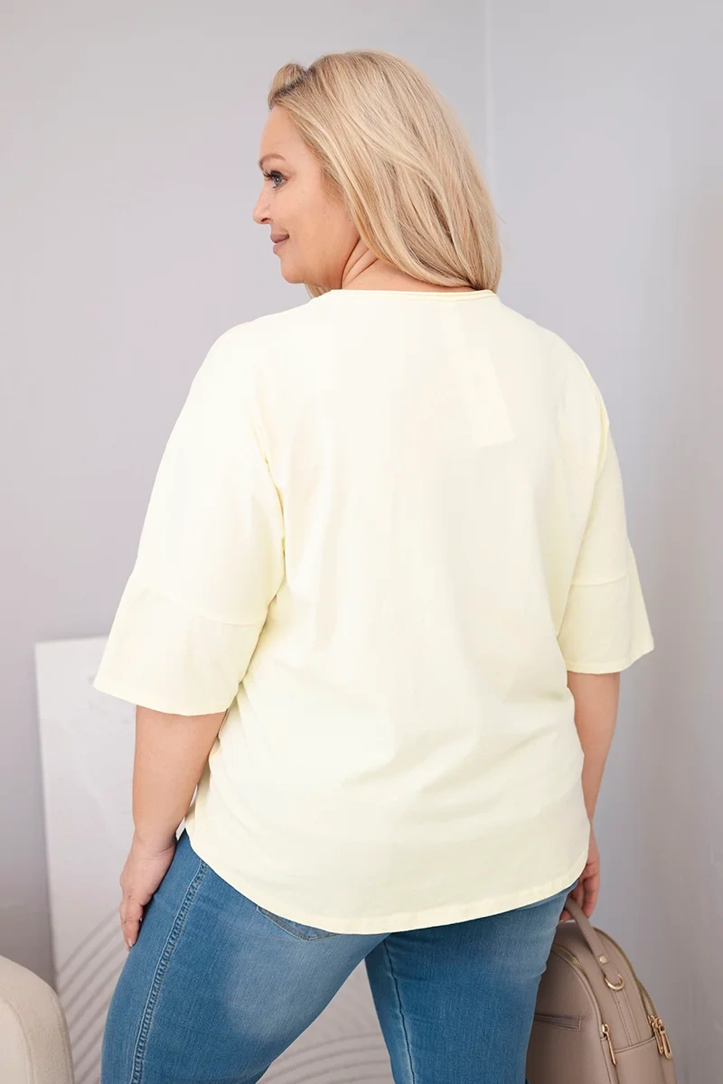 Bluzka damska bawełniana oversize Plus Size z dekoltem V żółta - obrazek 3