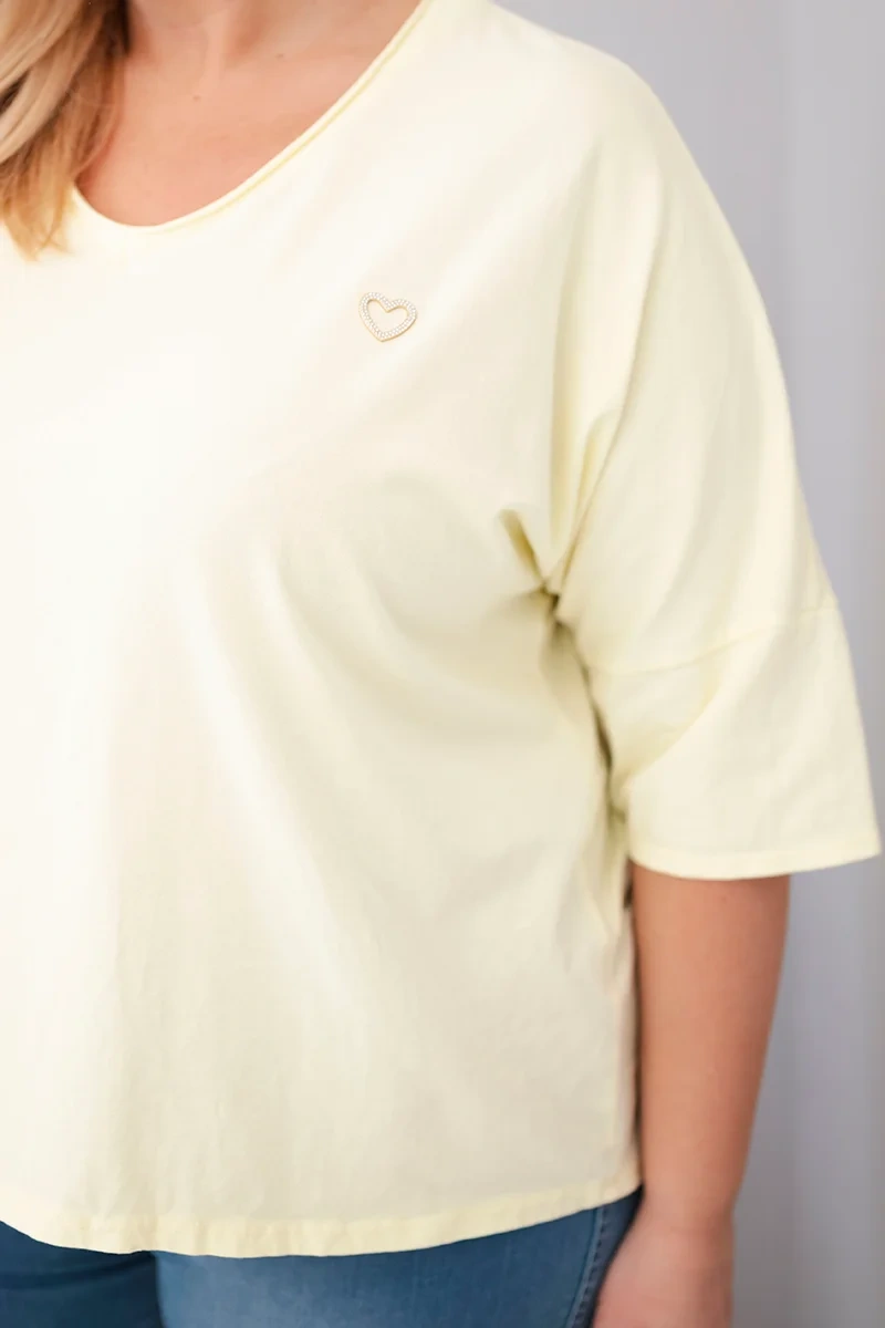Bluzka damska bawełniana oversize Plus Size z dekoltem V żółta - obrazek 4