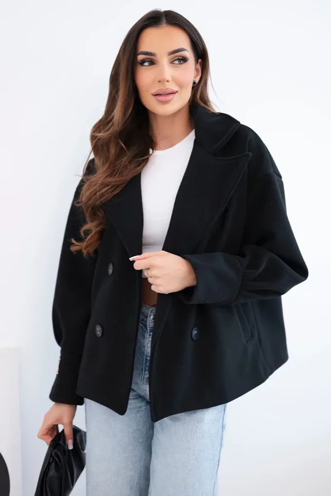 Kurtka damska krótka dwurzędowa z kołnierzem czarna