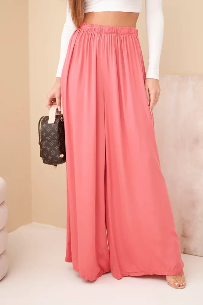 Spodnie damskie wiskozowe szerokie z gumką w pasie malinowe