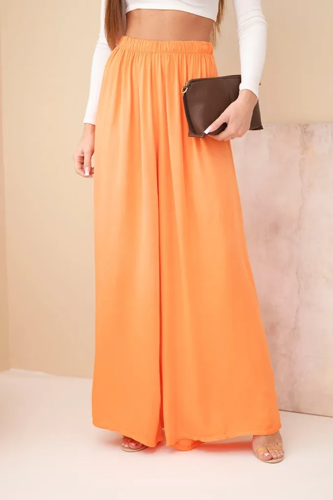 Spodnie damskie wiskozowe szerokie z gumką w pasie pomarańczowe