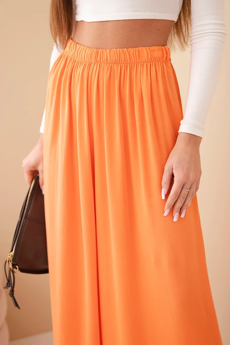 Spodnie damskie wiskozowe szerokie z gumką w pasie pomarańczowe - obrazek 4