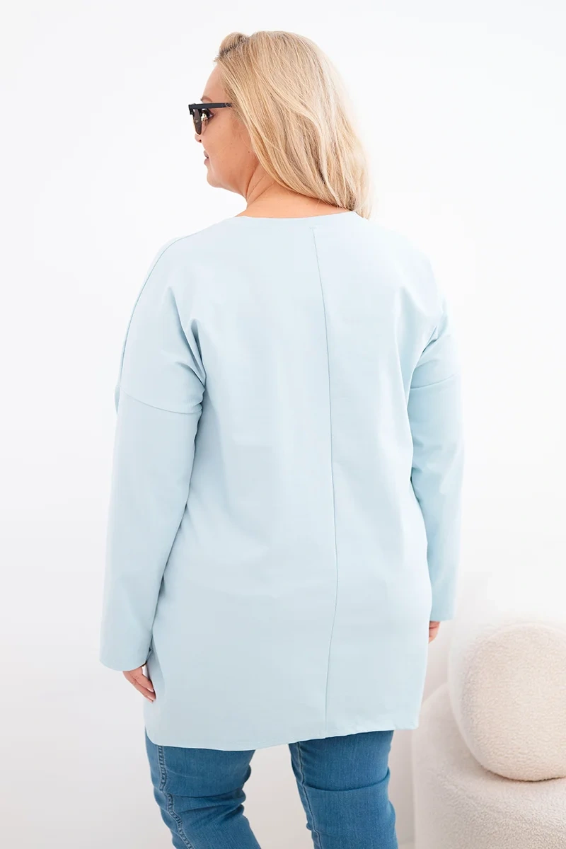 Bluzka damska Plus Size z dłuższym tyłem i długim rękawem ciemno miętowa - obrazek 3