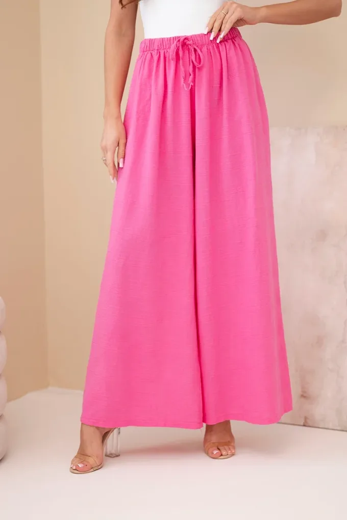 Spodnie damskie szerokie bawełniane z gumką w pasie różowe