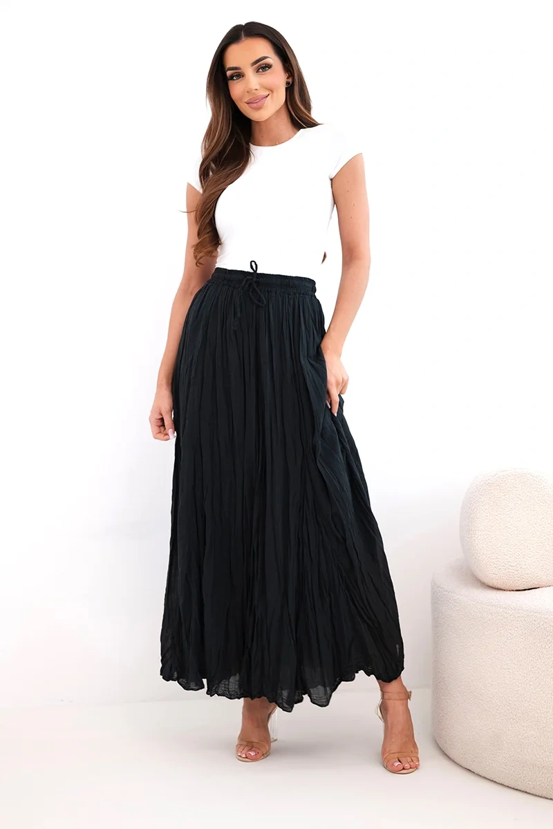 Spódnica damska maxi bawełniana z gumką w pasie czarna - obrazek 2