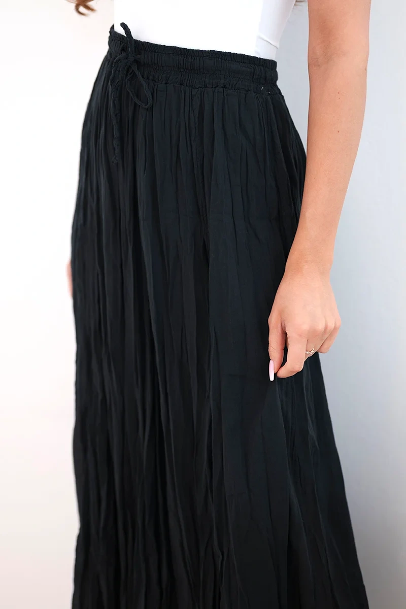 Spódnica damska maxi bawełniana z gumką w pasie czarna - obrazek 4