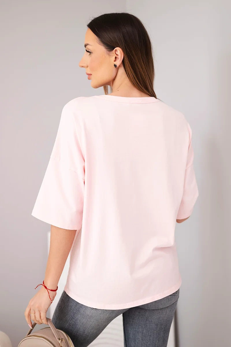 Bluzka damska bawełniana oversize z nadrukiem "Dog Fashion" cukierkowy róż - obrazek 3