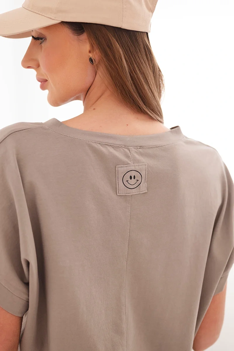 Bluzka damska bawełniana z dekoltem V i krótkim rękawem fango