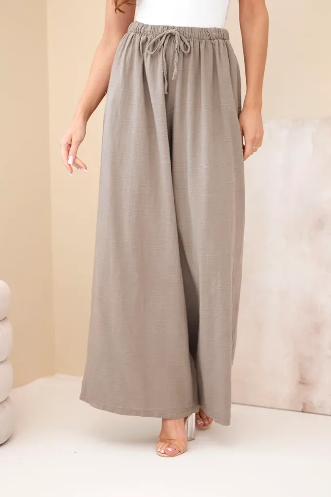 Spodnie damskie szerokie bawełniane z gumką w pasie fango