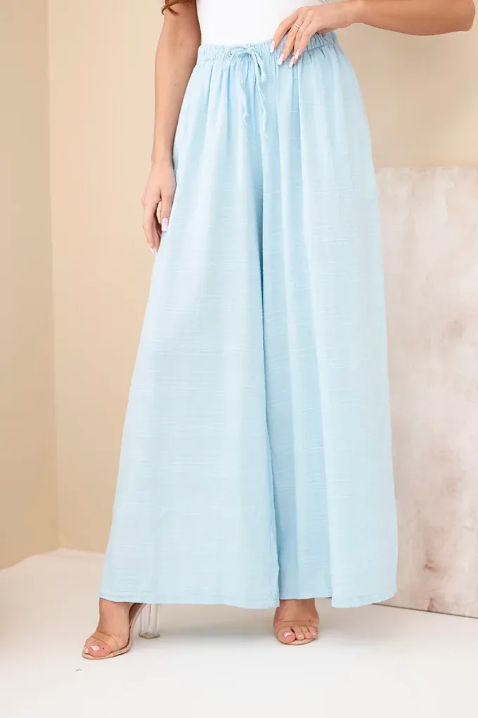 Spodnie damskie szerokie bawełniane z gumką w pasie niebieskie