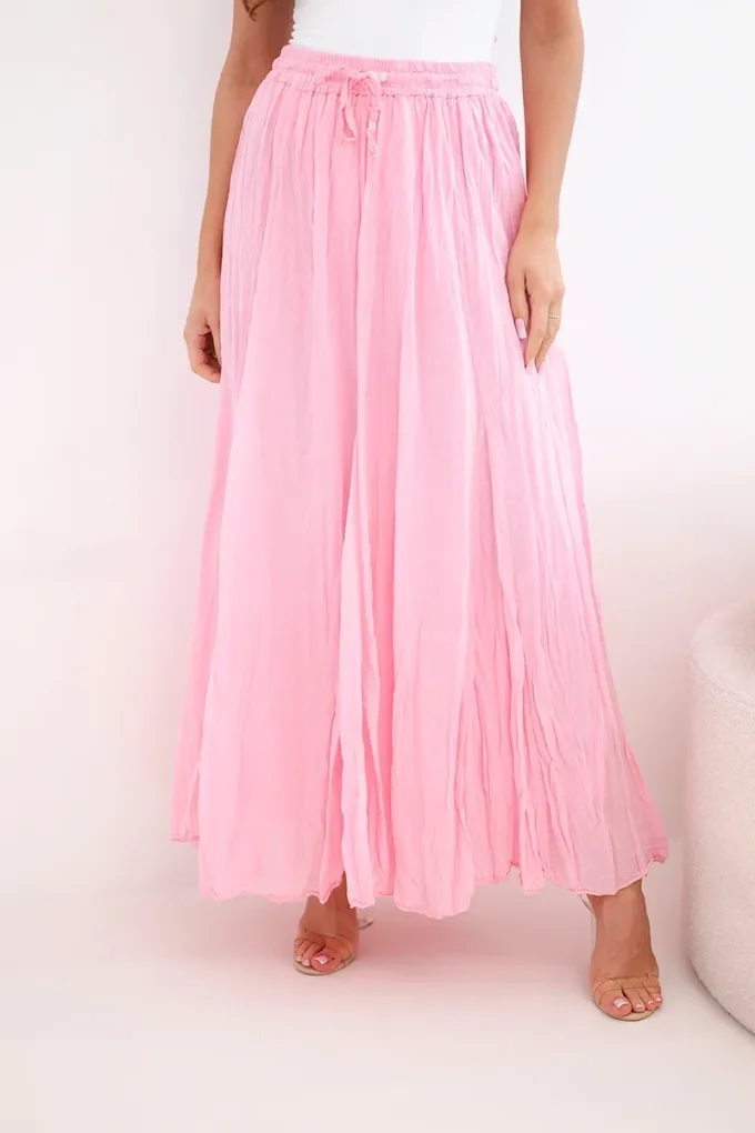Spódnica damska maxi bawełniana z gumką w pasie cukierkowy róż