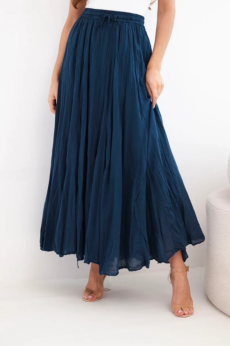 Spódnica damska maxi bawełniana z gumką w pasie granatowa