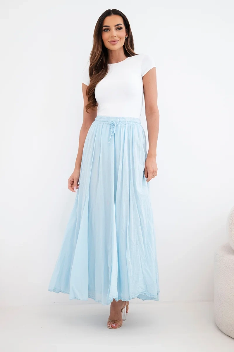 Spódnica damska maxi bawełniana z gumką w pasie niebieska - obrazek 2