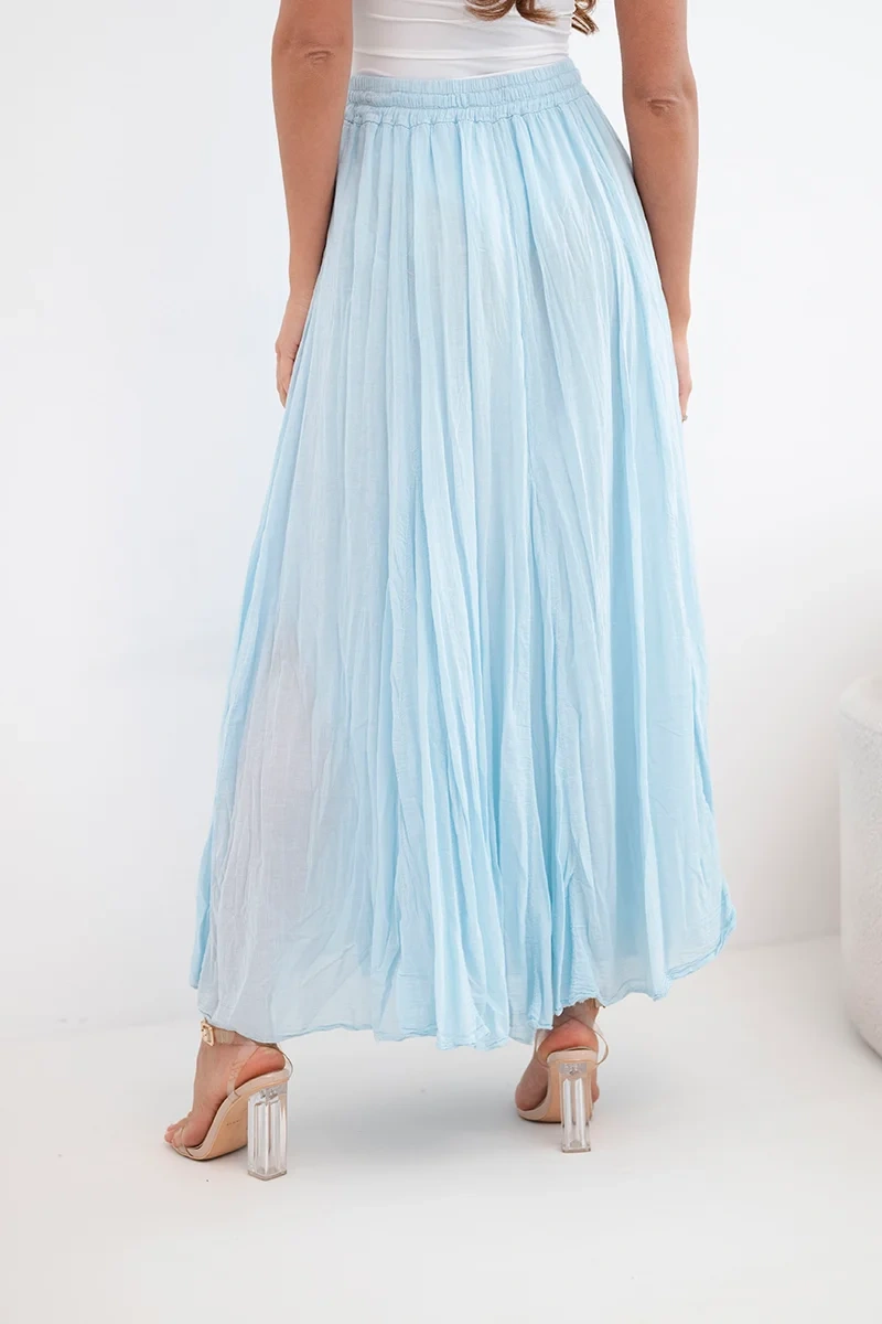 Spódnica damska maxi bawełniana z gumką w pasie niebieska - obrazek 3