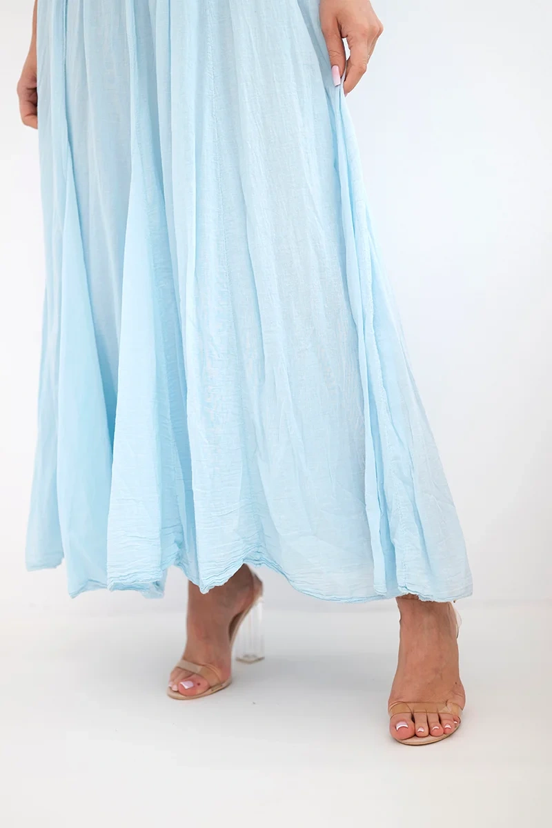 Spódnica damska maxi bawełniana z gumką w pasie niebieska