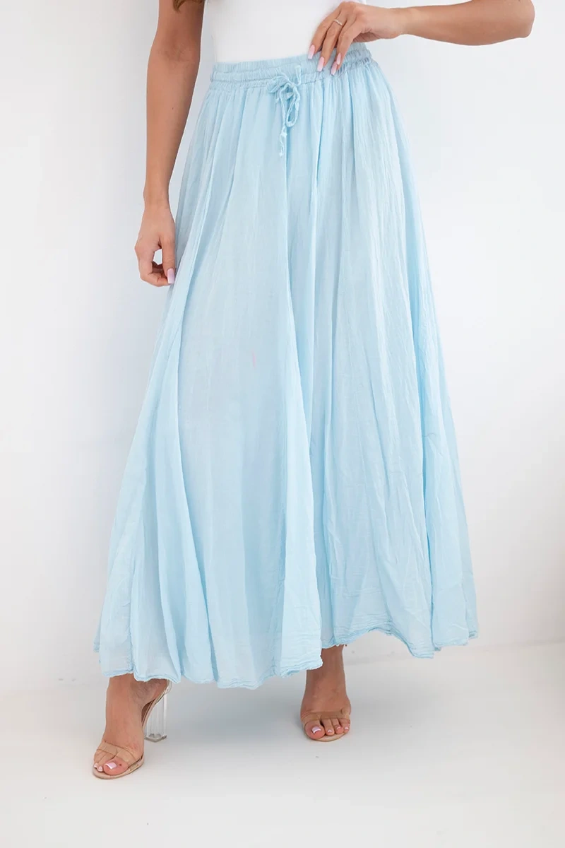 Spódnica damska maxi bawełniana z gumką w pasie niebieska - obrazek 4