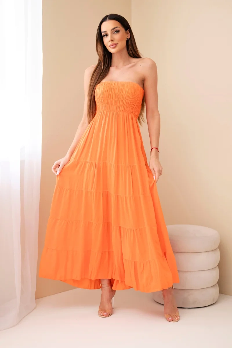 Sukienka damska wiskozowa z elastyczną górą pomarańczowa - obrazek 2