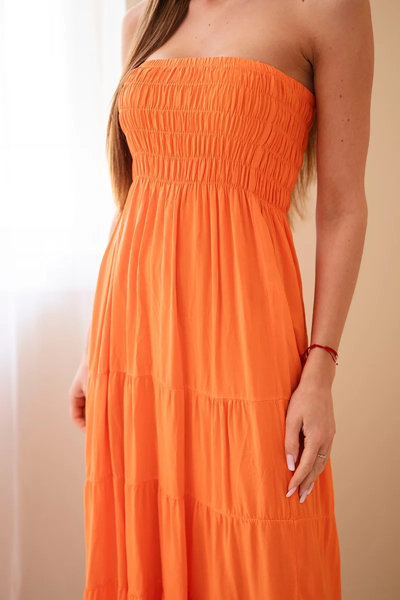 Sukienka damska wiskozowa z elastyczną górą pomarańczowa - obrazek 3