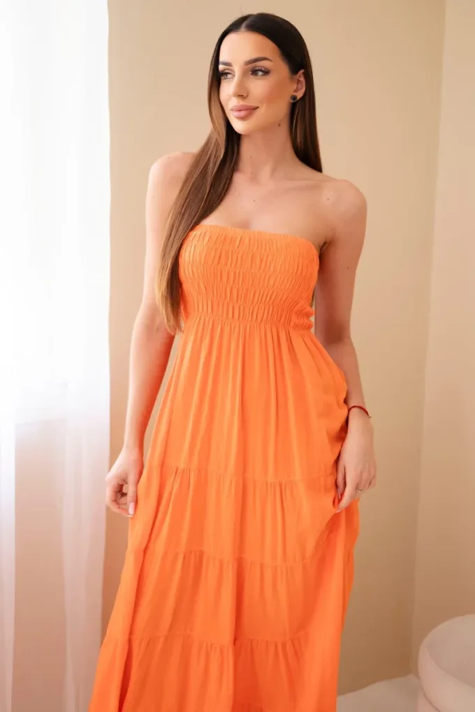 Sukienka damska wiskozowa z elastyczną górą pomarańczowa