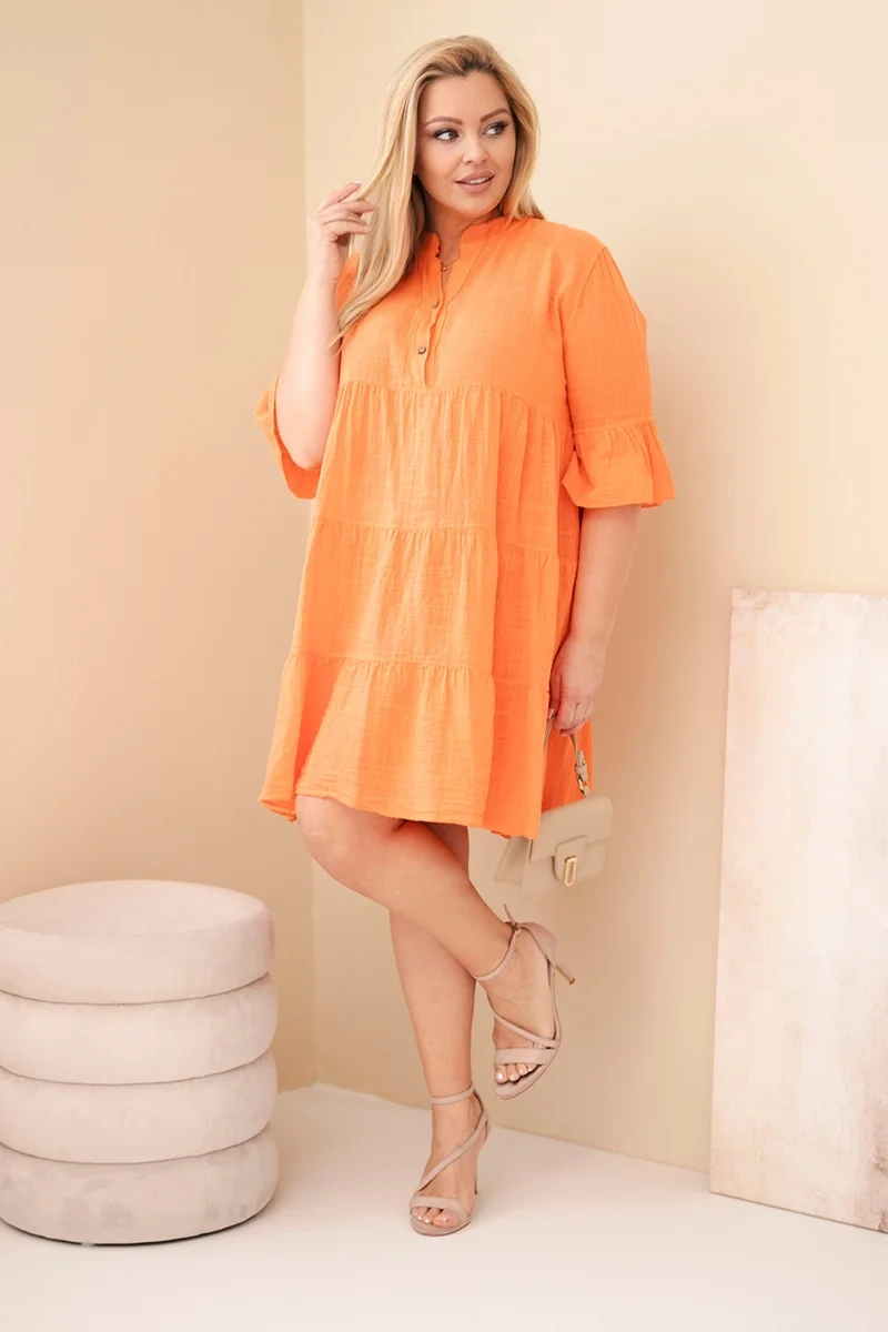 Sukienka damska bawełniana Plus Size z falbanami pomarańczowa - obrazek 2