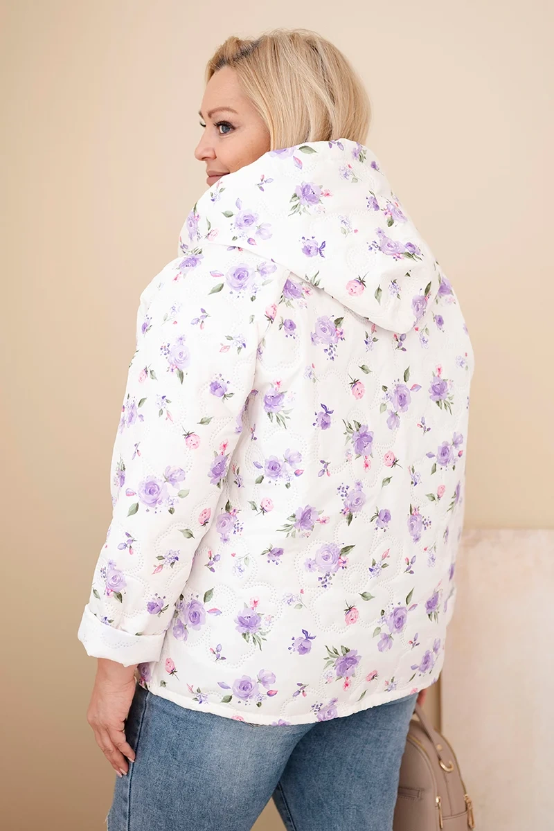 Kurtka damska wiosenna Plus Size w drobnym wzorem w kwiaty fioletowa - obrazek 4