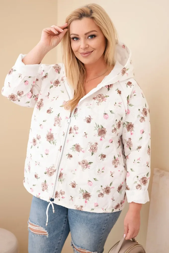 Kurtka damska wiosenna Plus Size w drobnym wzorem w kwiaty fango