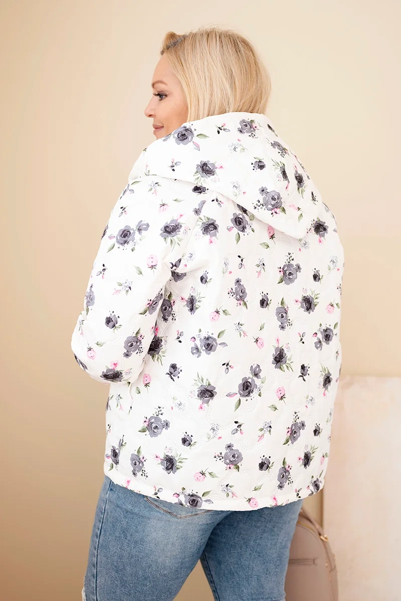 Kurtka damska wiosenna Plus Size w drobnym wzorem w kwiaty grafitowa - obrazek 3