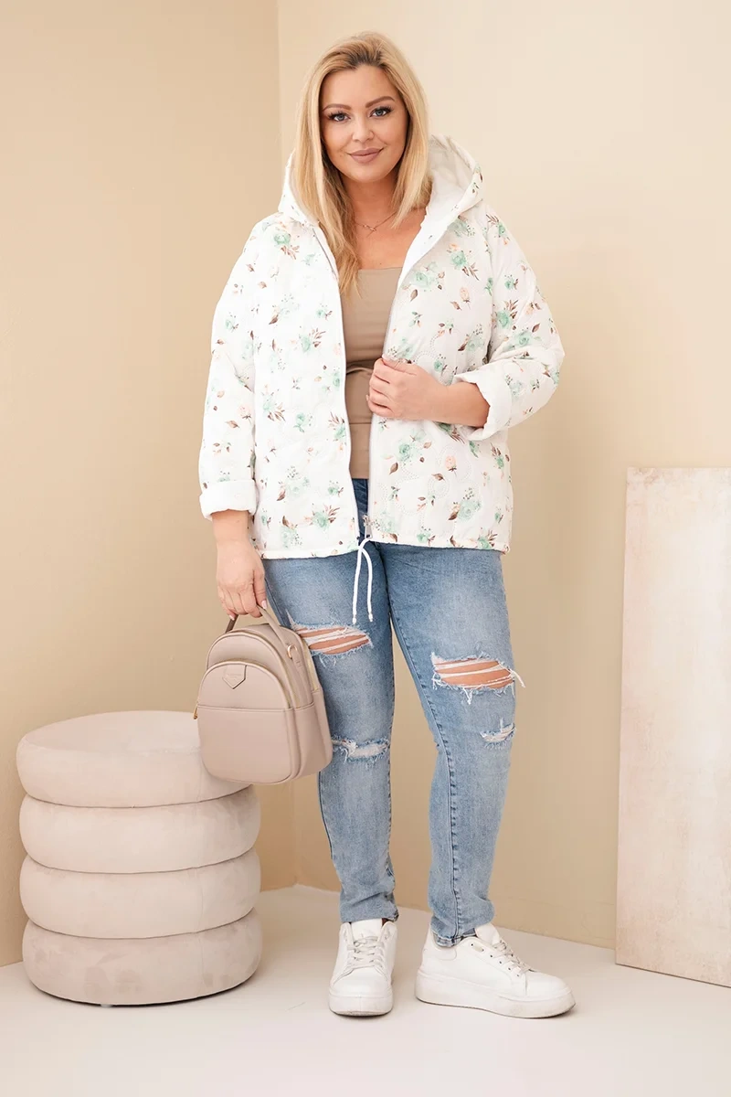 Kurtka damska wiosenna Plus Size w drobnym wzorem w kwiaty miętowa - obrazek 2