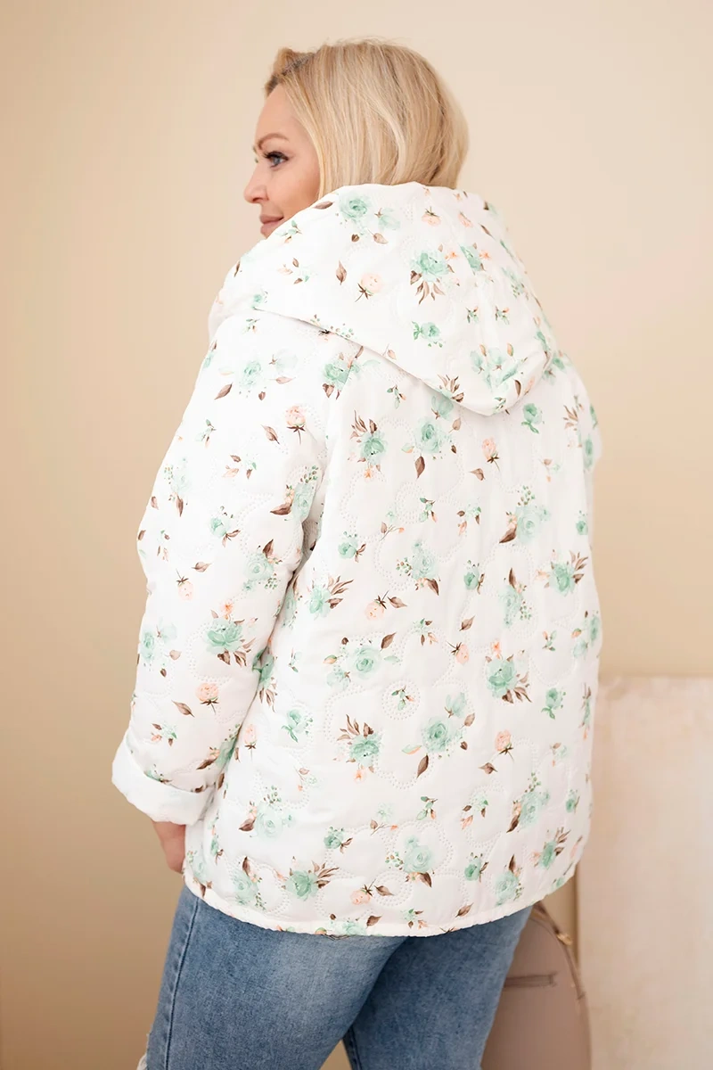 Kurtka damska wiosenna Plus Size w drobnym wzorem w kwiaty miętowa - obrazek 3