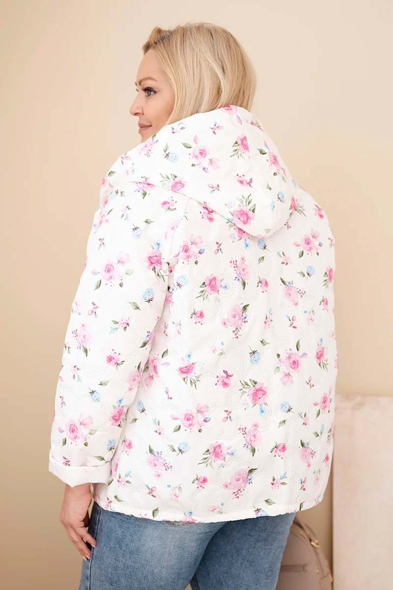Kurtka damska wiosenna Plus Size w drobnym wzorem w kwiaty różowa - obrazek 3