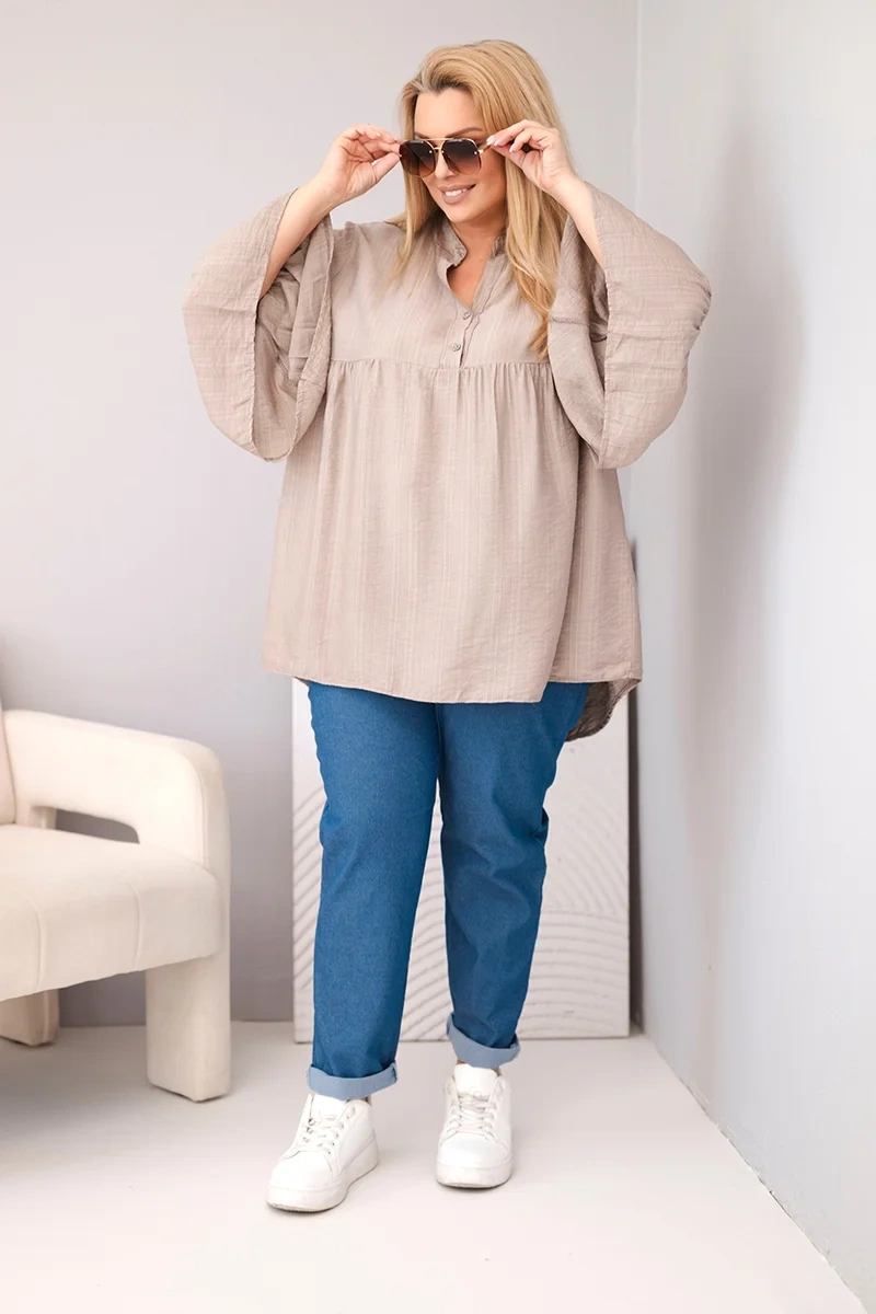 Bluzka damska wiskozowa Plus Size z falbaniastym rękawem i dekoltem V fango - obrazek 2