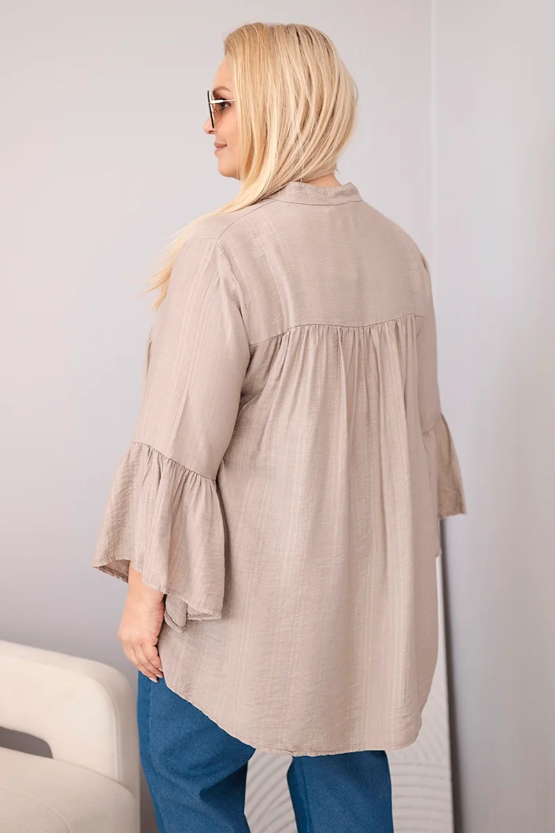 Bluzka damska wiskozowa Plus Size z falbaniastym rękawem i dekoltem V fango - obrazek 3