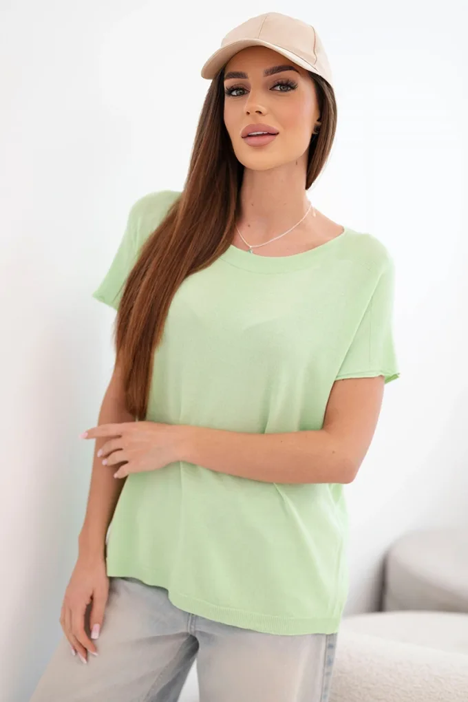 Bluzka damska wiskozowa oversize z krótkim rękawem i okrągłym dekoltem jabłkowa