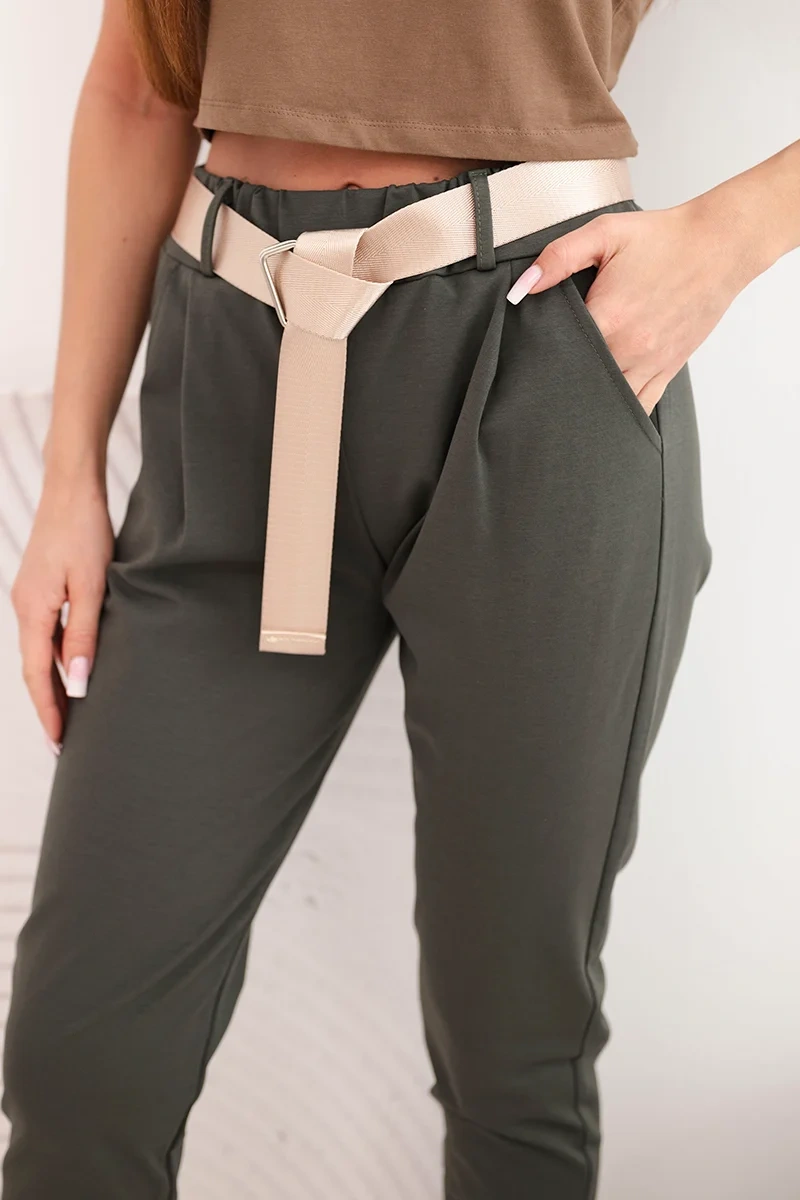 Spodnie Punto z paskiem khaki - obrazek 4