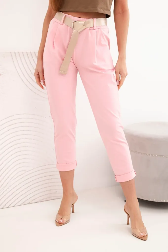 Spodnie Punto z paskiem jasno różowe