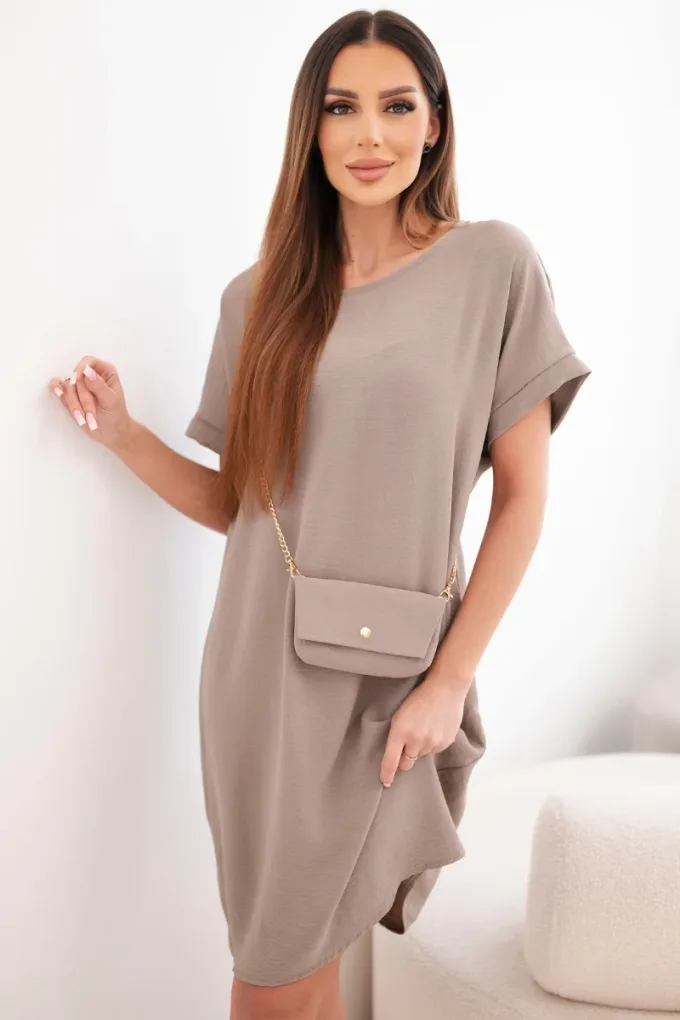 Sukienka damska z krótkim rękawem i torebką na łańcuszku fango