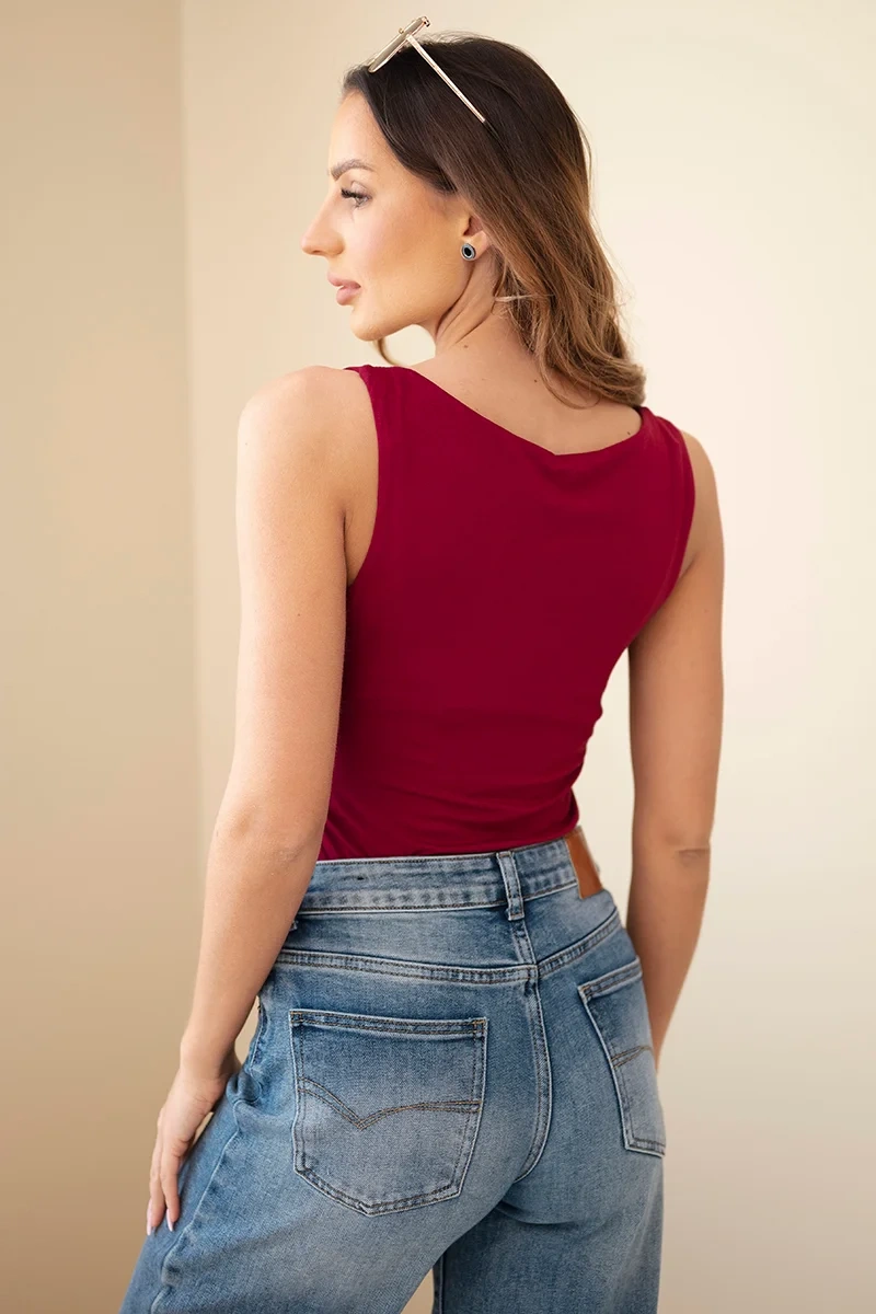 Bluzka damska na ramiączkach z dekoltem jasno bordowa - obrazek 2