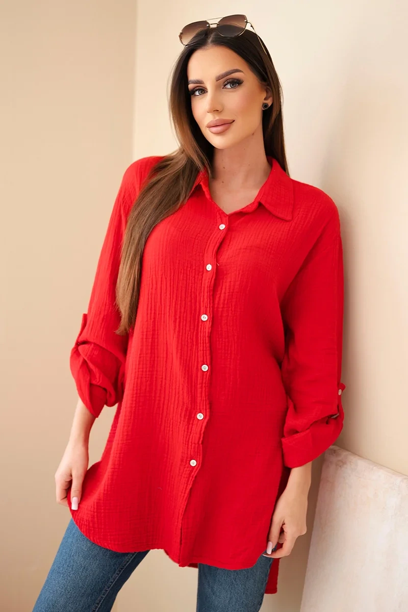 Koszula bawełniana muślinowa Plus Size jasno borodowa