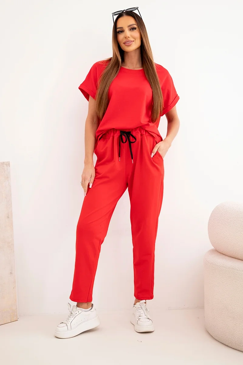 Komplet bawełniany bluzka + spodnie czerowny - obrazek 2