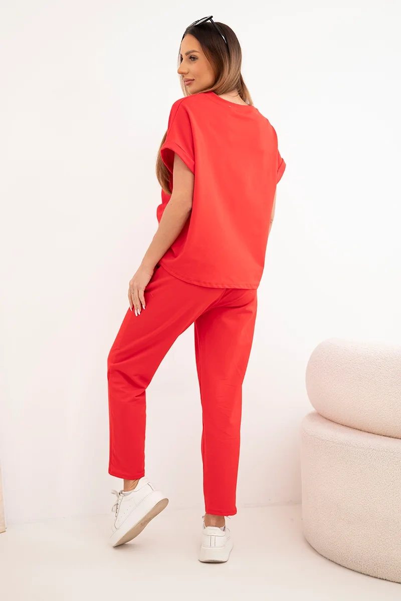 Komplet bawełniany bluzka + spodnie czerowny - obrazek 3