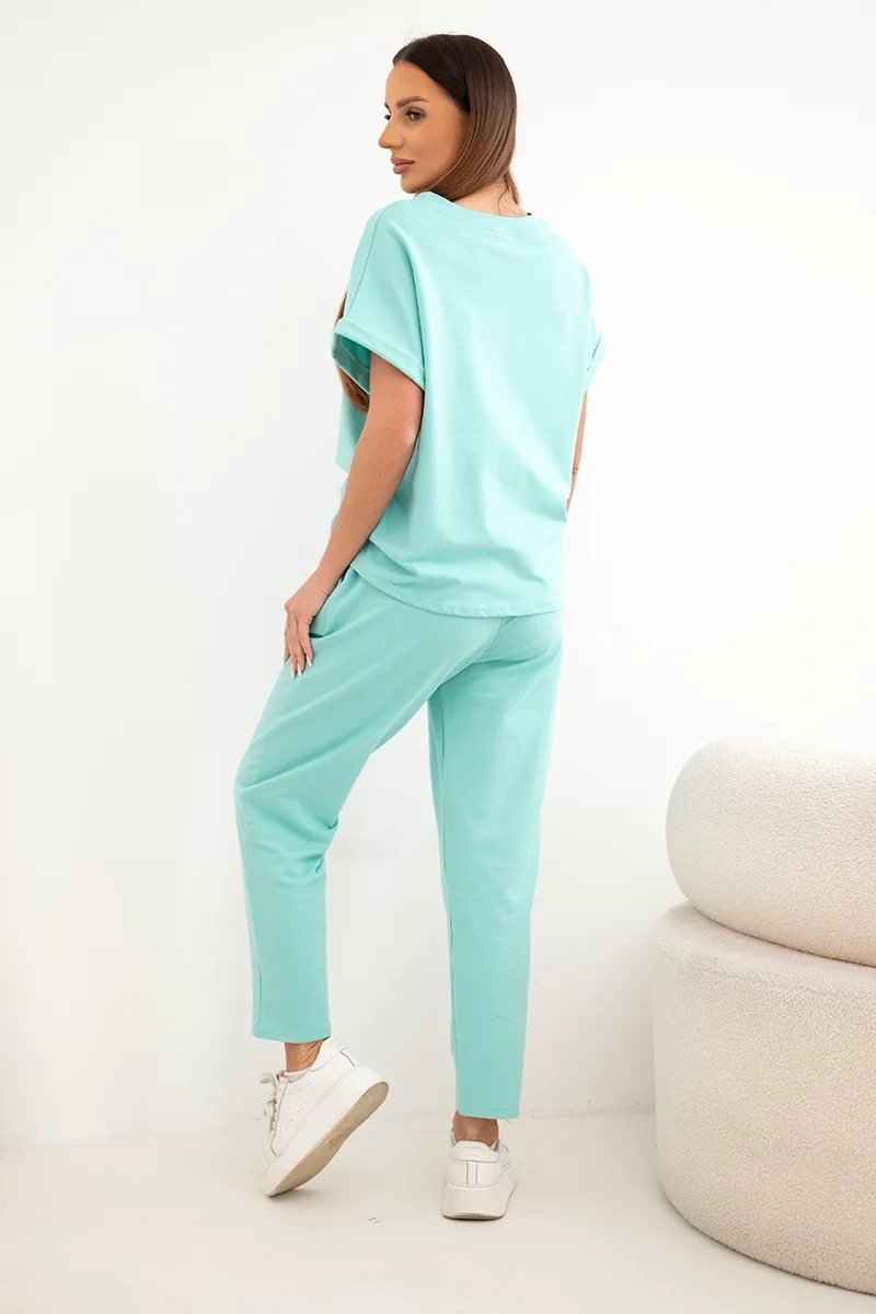 Komplet bawełniany bluzka + spodnie miętowy - obrazek 3