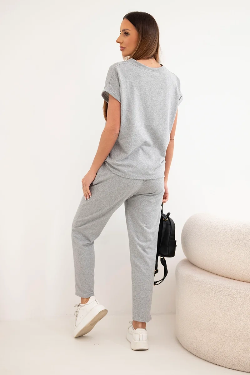 Komplet bawełniany bluzka + spodnie szary - obrazek 3