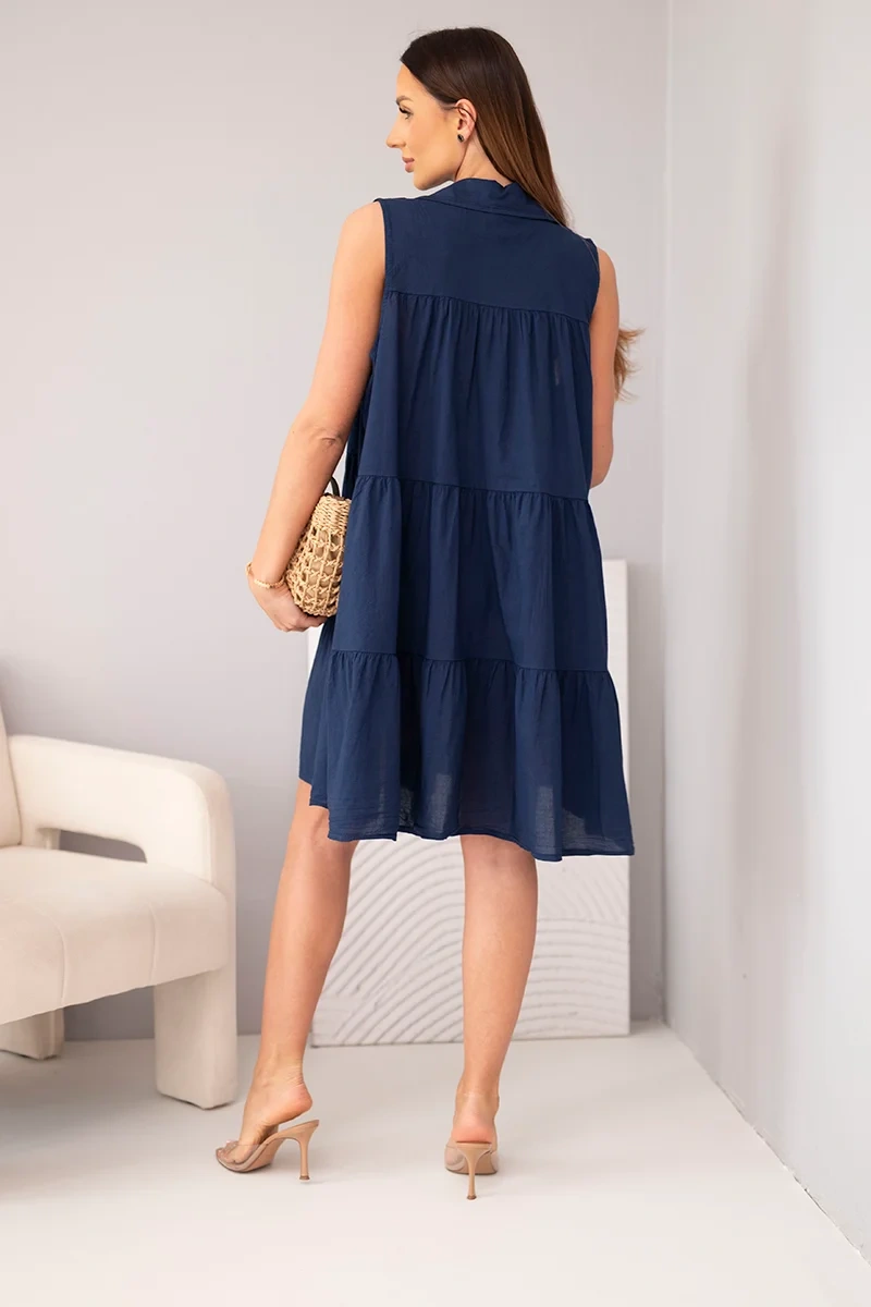 Sukienka damska bawełniana koszulowa bez rękawów z guzikami granatowa - obrazek 3