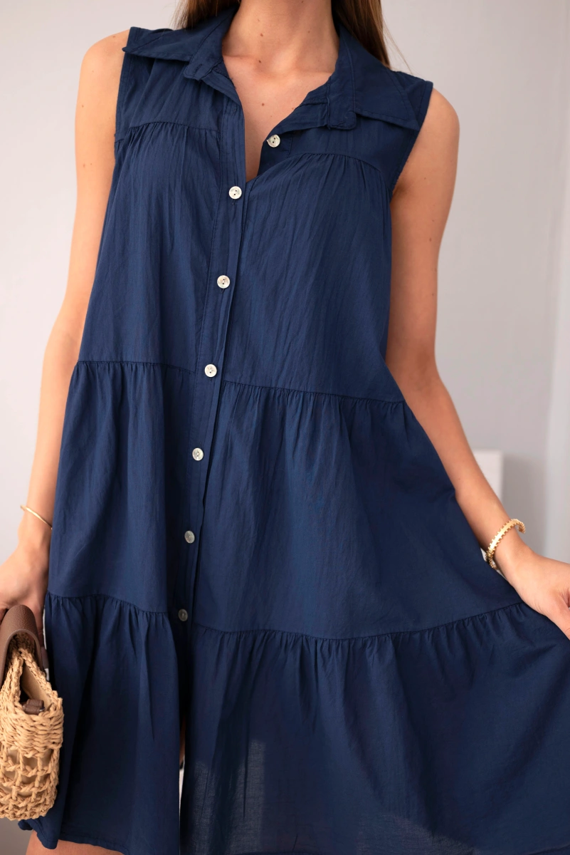 Sukienka damska bawełniana koszulowa bez rękawów z guzikami granatowa - obrazek 4