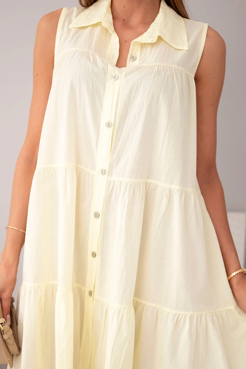 Sukienka damska bawełniana koszulowa bez rękawów z guzikami żółta - obrazek 4