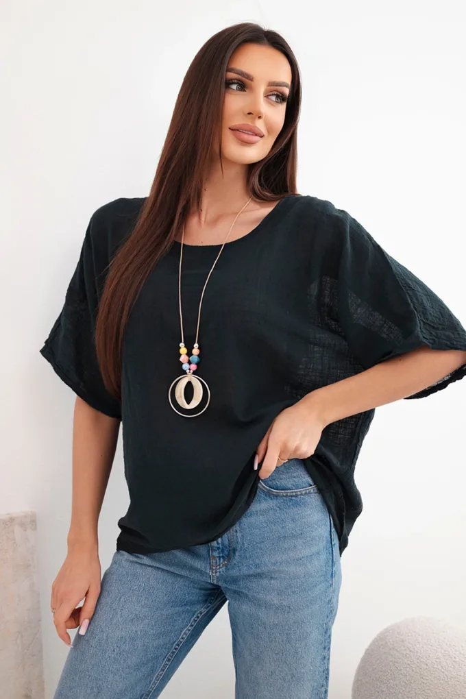 Bluzka damska bawełniana oversize z krótkim rękawem czarna
