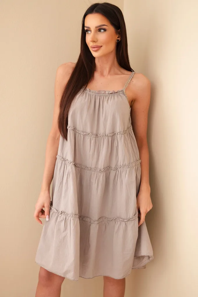 Sukienka damska bawełniana na ramiączkach z falbanami fango