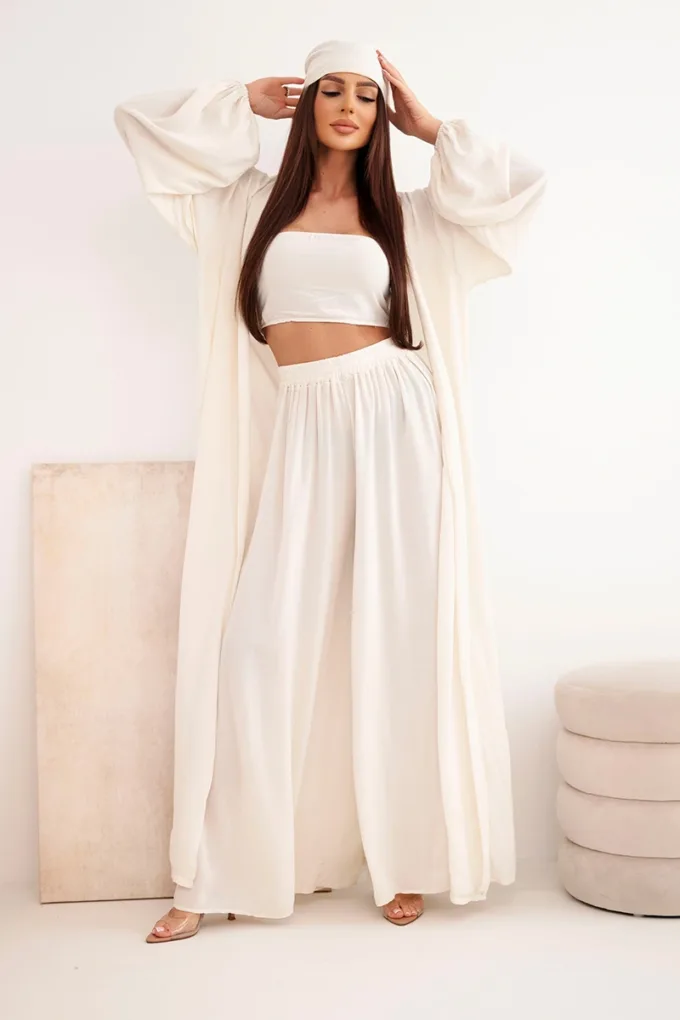 Komplet damski wiskozowy 4-częściowy w stylu boho jasno beżowy